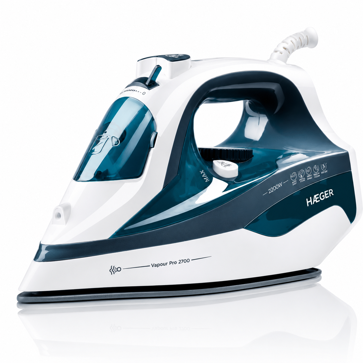 Fier de calcat cu abur HAEGER VAPOUR PRO, Talpa ceramica, 2700W, Jet abur pana la 75g/min, Sistem anti-calcar si auto-curatare, Abur vertical, Albastru [1]