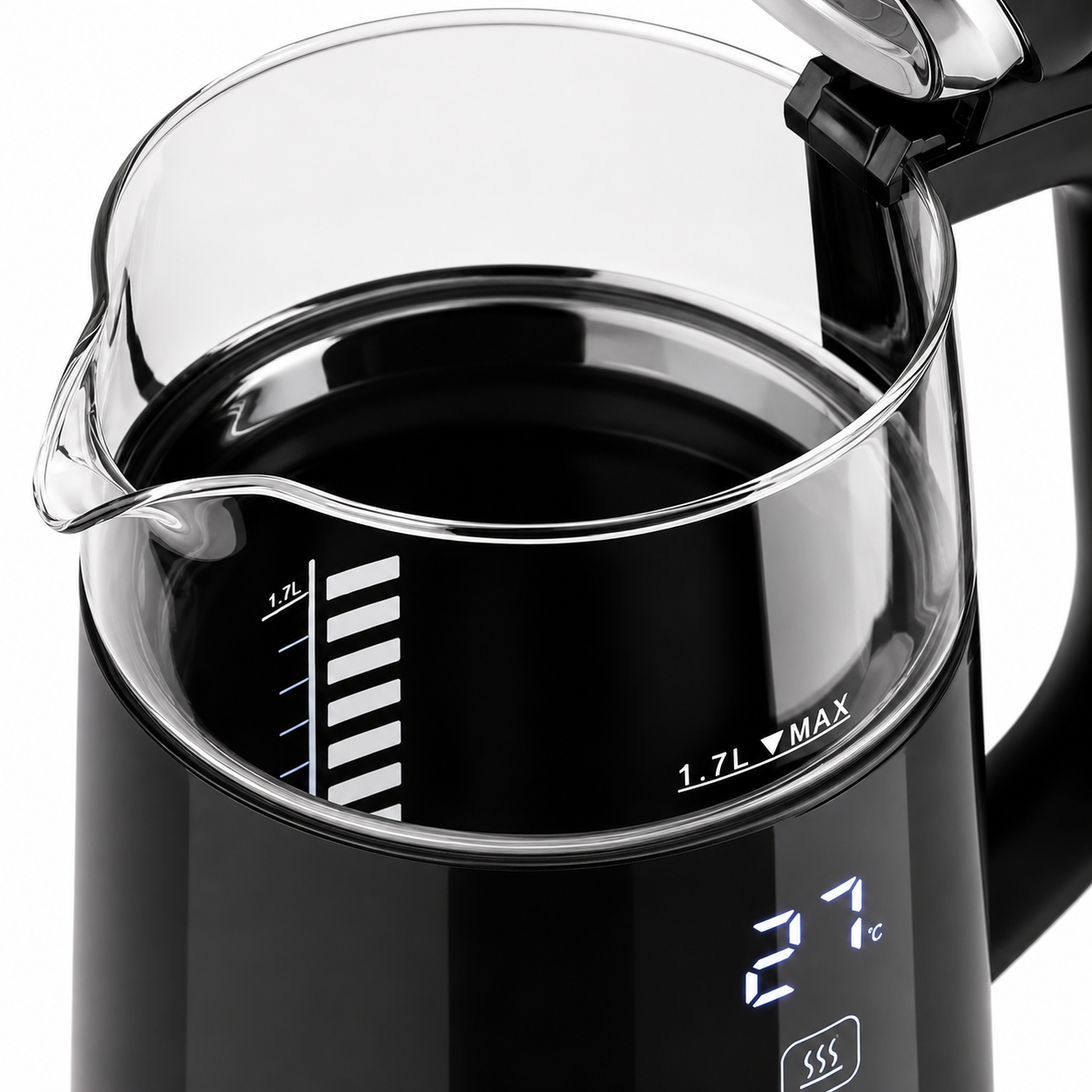 Fierbator HAEGER DIGIGLASS, Capacitate 1.7L, Putere 2200W, Control digital temperatura cu 5 functii, Pereti dubli din sticla, Negru [5]