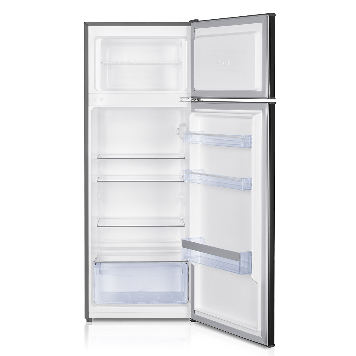 Frigider cu congelator sus HAEGER 220, Capacitate 206 L, Clasa E, Latime 55 cm, Congelare 2,4 kg/24h, 4 stele, Gri [1]