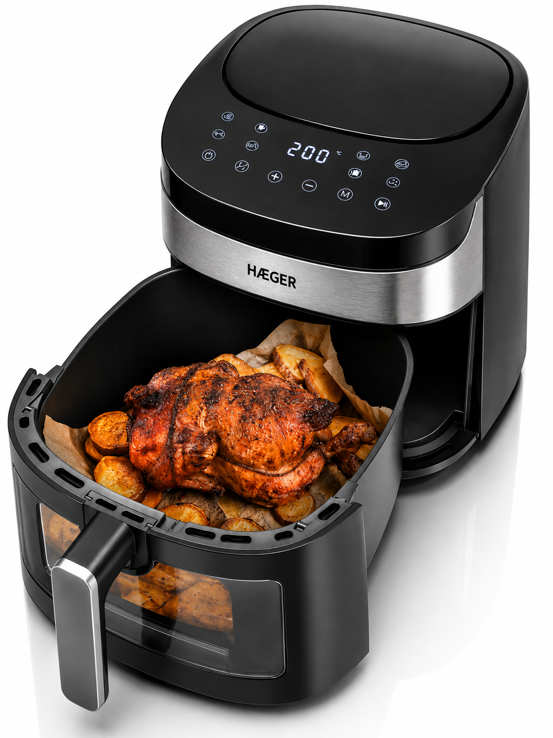 Friteuza cu aer cald HAEGER AIR BANQUET, 1800W, Capacitate 8L, 8 programe, Control digital, Tehnologie aer cald 360 grade, Cuva antiaderenta, Timer, Neagra [1]