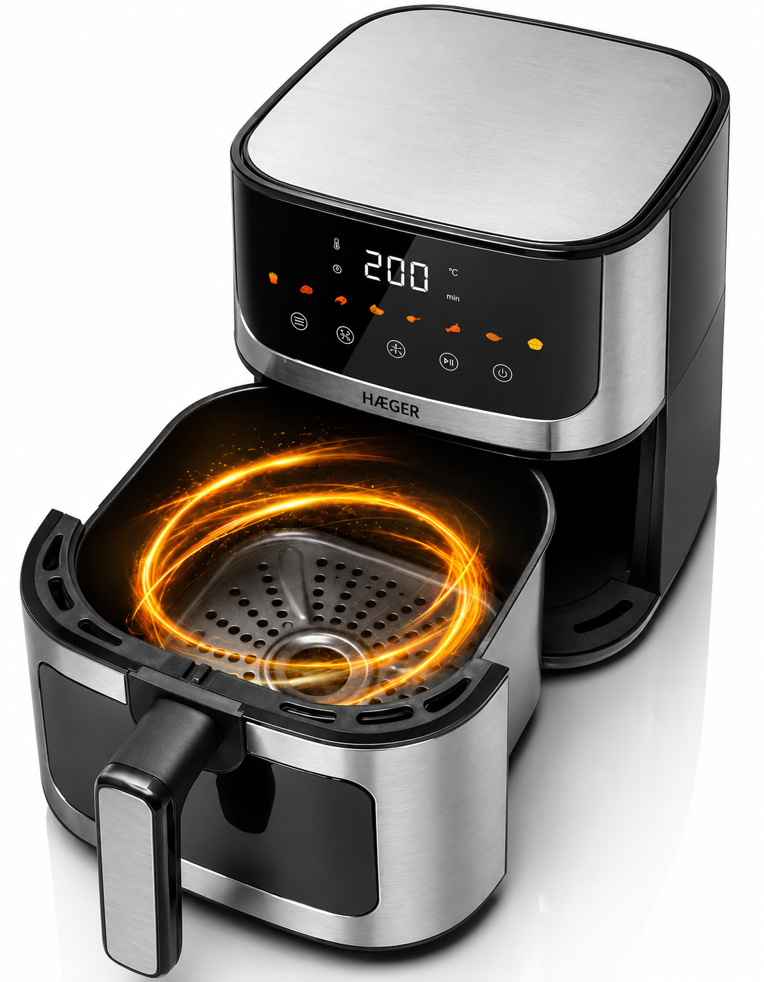 Friteuza cu aer cald HAEGER MAGIC WINDOW, 1200W, Capacitate 4.7L, 8 programe, Control Digital, Gatire sanatoasa fara ulei, Fereastra de vizualizare, 60 min timer, cuve lavabile, Negru / Argintiu [2]