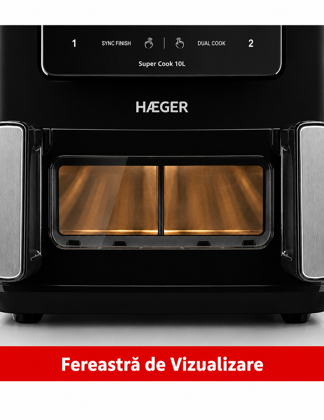 Friteuza dubla cu aer cald HAEGER SUPER COOK, 2600W, Capacitate 10L, despartitor cuve detasabil 2x5L, 10 programe, ecran tactil, Cuve detasabile lavabile, gatire fara ulei cu aer cald 360, Negru [6]
