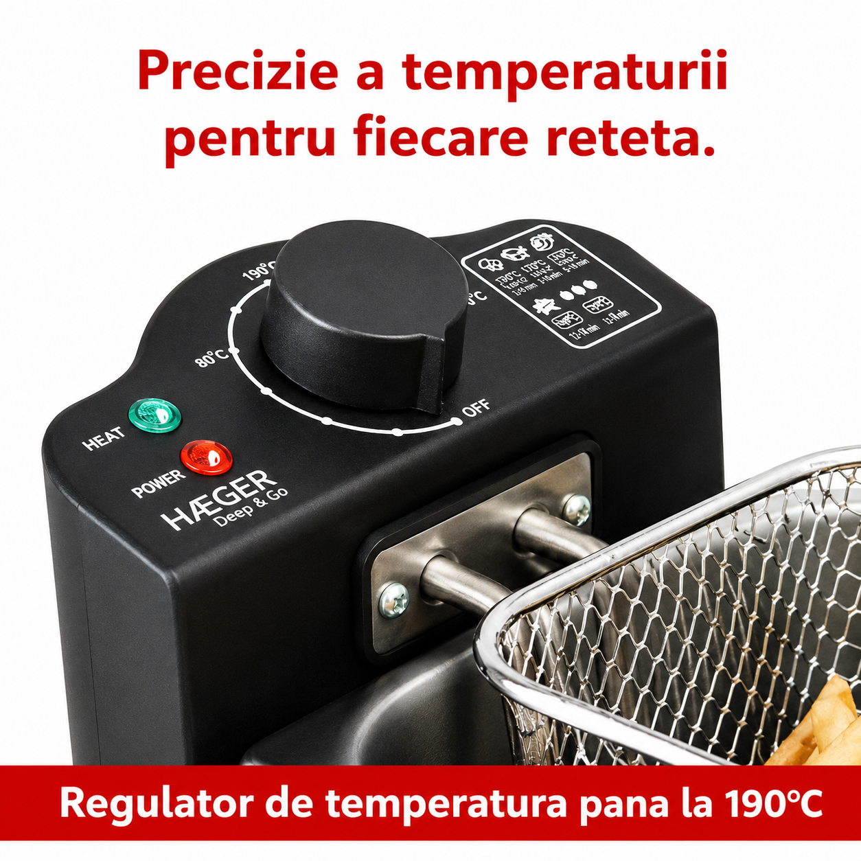 Friteuza electrica HAEGER Deep & Go, Capacitate 3L, 2000W, inox, temperatura reglabila pana la 190°C, Inox, Componente lavabile, Argintiu [3]