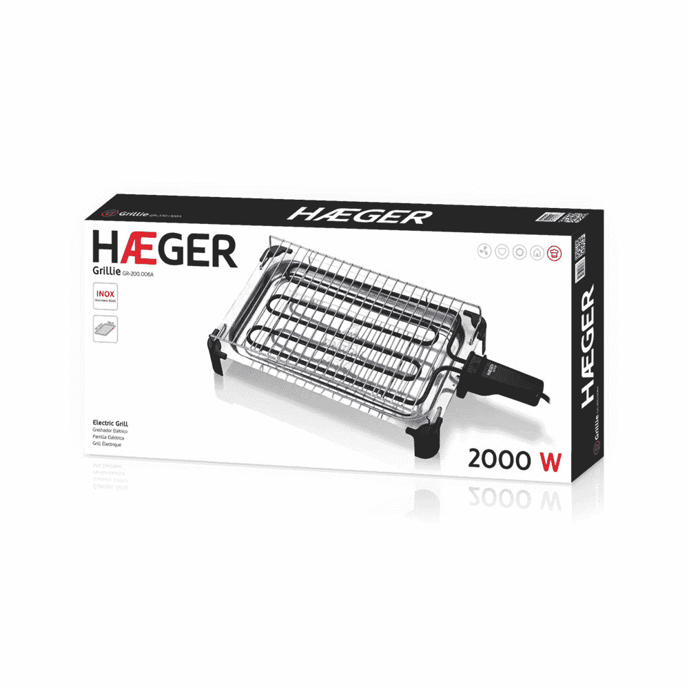 Grill electric HAEGER GRILIE, Putere 2000 W, Corp din inox, Tava de scurgere detasabila, Rezistenta mobila, Maner termoizolant [3]