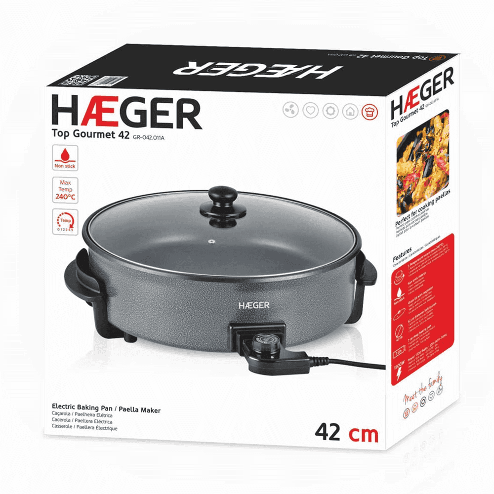 Grill multifunctional HAEGER TOP GOURMET 42, Putere 1500 W, Diametru 42 cm, Adancime 7 cm, Strat antiaderent, 5 trepte pana la 240 grade C [2]
