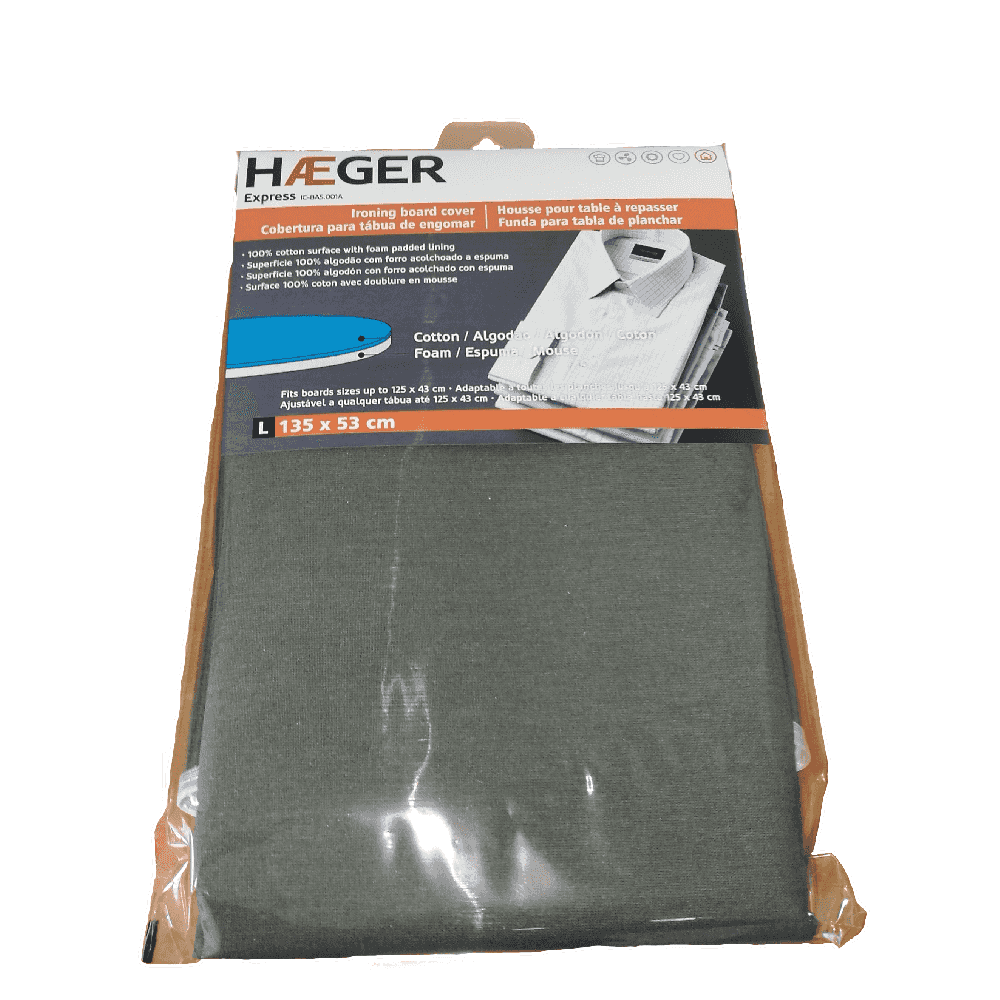 Husa pentru masa de calcat HAEGER EXPRESS, Dimensiuni 135x53 cm, Bumbac 100% cu strat de spuma, Compatibila cu mese pana la 125x43 cm, Gri [2]