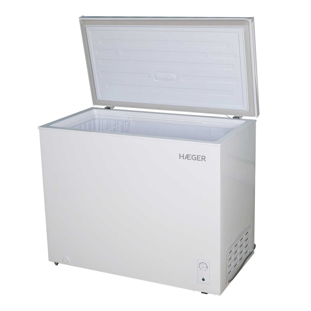 Lada frigorifica HAEGER 300 CHEST, Capacitate utila 291 L, Clasa E, Congelare rapida 22 kg/24h, Zgomot 40 dB, Dezghetare manuala, Alb [1]