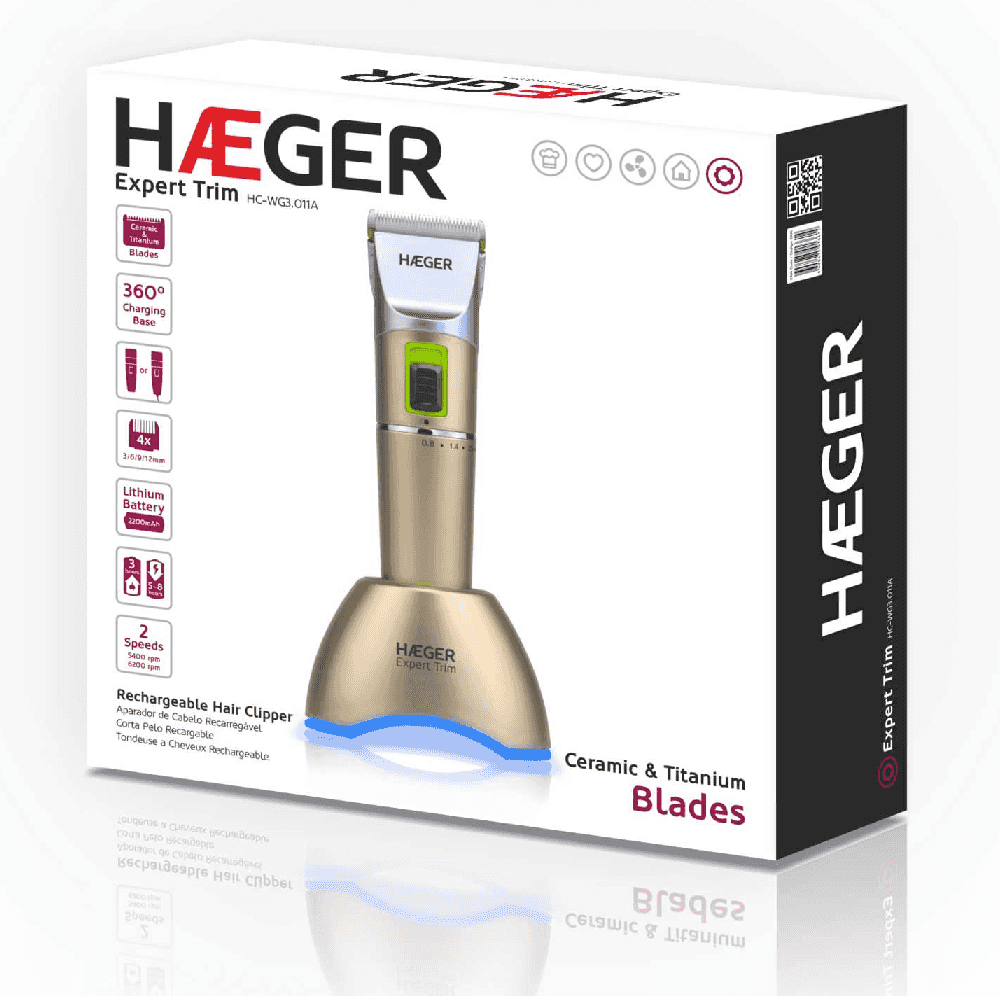 Masina de tuns HAEGER EXPERT TRIM , Uz profesional, Autonomie pana la 8 ore, Lame ceramice cu titan, Functionare cu sau fara fir, Incarcare rotativa 360 grade, Auriu [3]