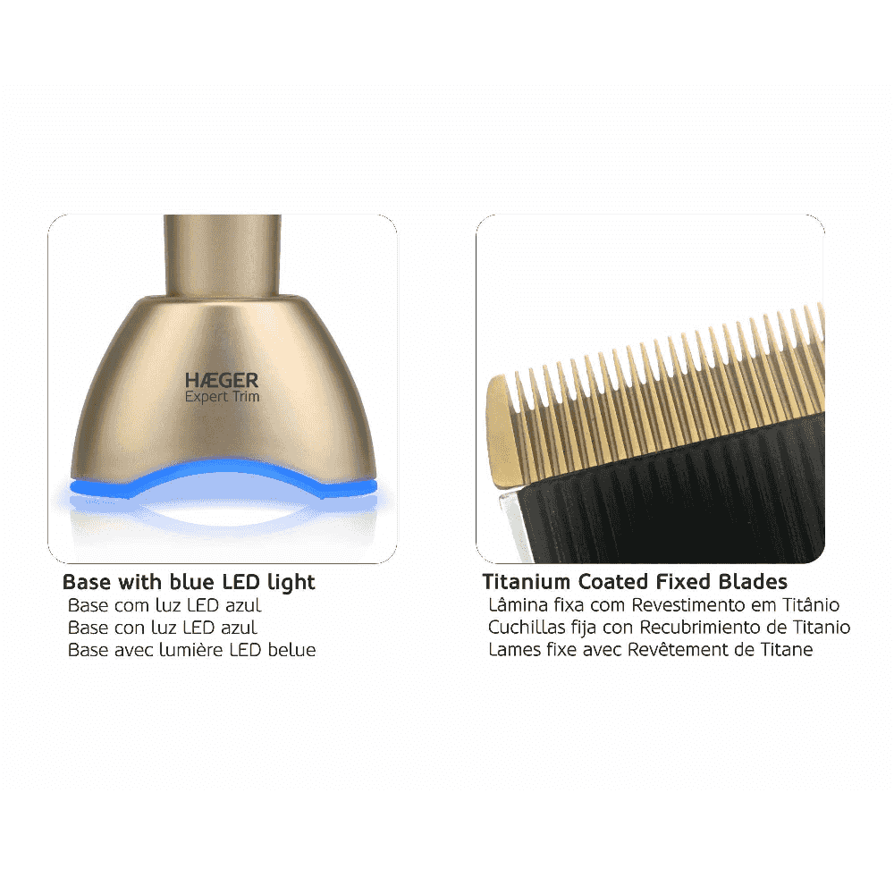 Masina de tuns HAEGER EXPERT TRIM , Uz profesional, Autonomie pana la 8 ore, Lame ceramice cu titan, Functionare cu sau fara fir, Incarcare rotativa 360 grade, Auriu [2]