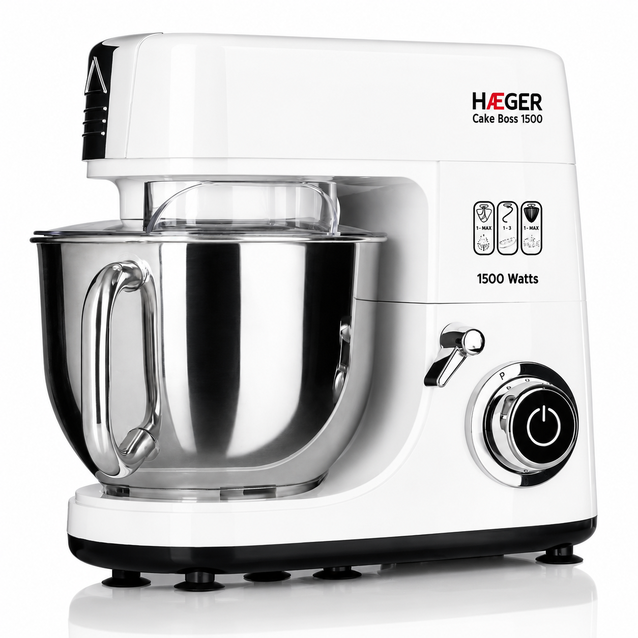 Mixer cu bol din inox HAEGER CAKE BOSS, Bol 6L, 1500W, Miscare planetara pentru amestecare uniforma, 6 viteze si functie Impuls, Alb [1]