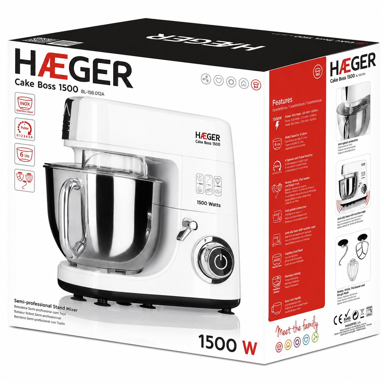 Mixer cu bol din inox HAEGER CAKE BOSS, Bol 6L, 1500W, Miscare planetara pentru amestecare uniforma, 6 viteze si functie Impuls, Alb [4]