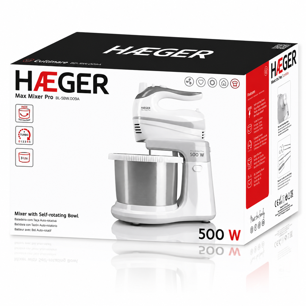 Mixer cu bol din inox HAEGER MAX MIXER PRO, Bol rotativ 3L, Putere 500W, Bol auto-rotativ pentru amestecare uniforma, 5 viteze si functie Turbo, Alb [8]