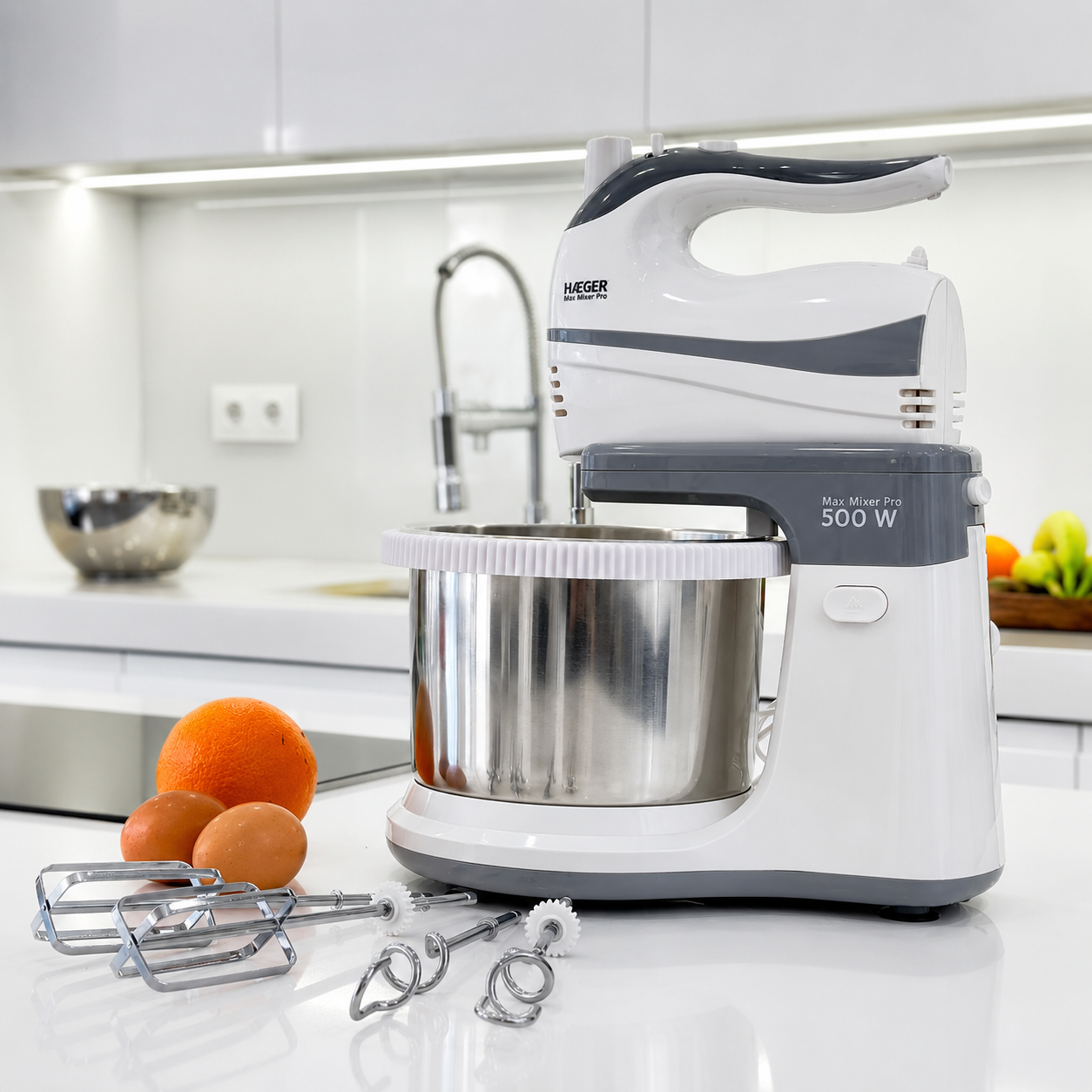 Mixer cu bol din inox HAEGER MAX MIXER PRO, Bol rotativ 3L, Putere 500W, Bol auto-rotativ pentru amestecare uniforma, 5 viteze si functie Turbo, Alb [6]
