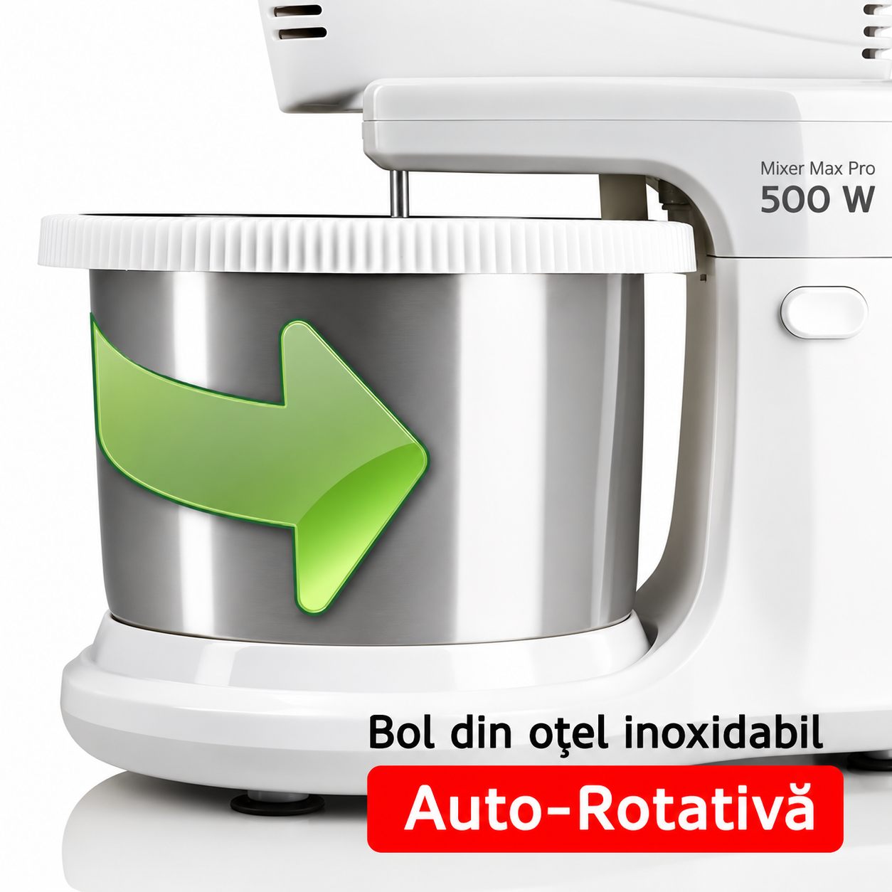 Mixer cu bol din inox HAEGER MAX MIXER PRO, Bol rotativ 3L, Putere 500W, Bol auto-rotativ pentru amestecare uniforma, 5 viteze si functie Turbo, Alb [1]