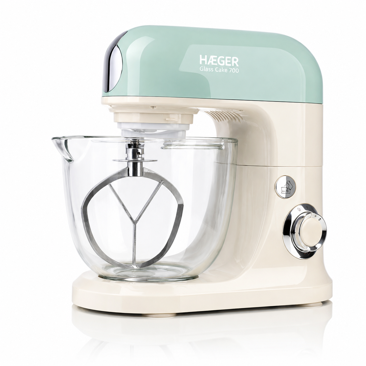 Mixer cu bol din sticla HAEGER GLASS CAKE 700, Bol 5L, Putere 700W, Miscare planetara pentru rezultate uniforme, Cap rabatabil si baza antiderapanta, Alb [1]
