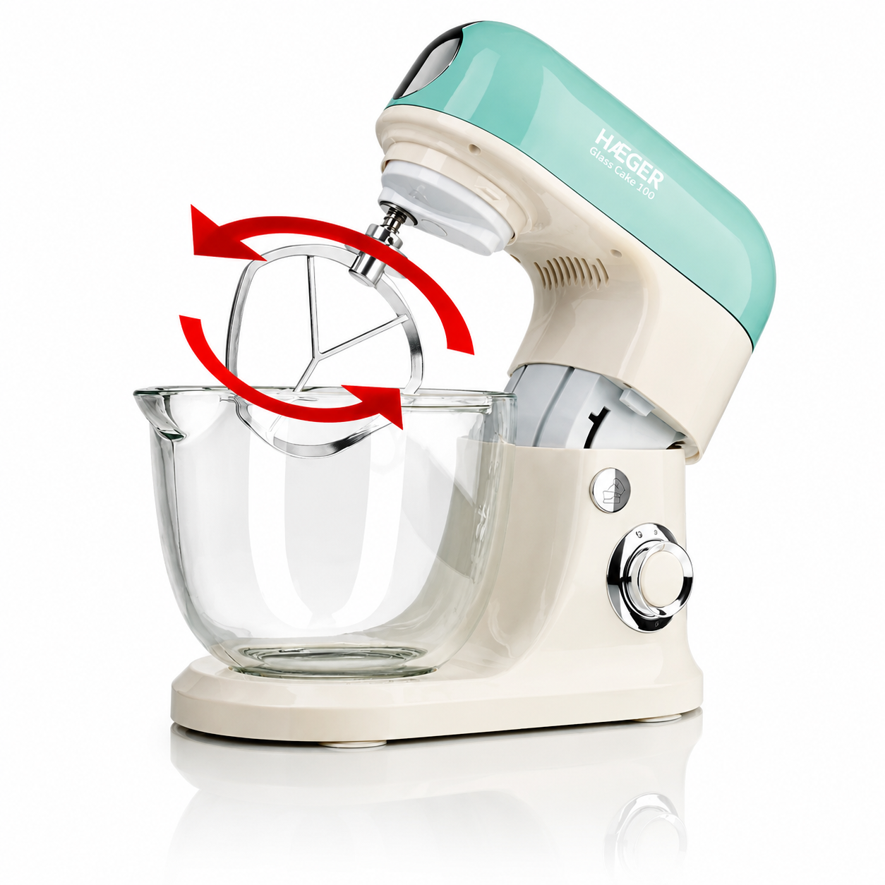 Mixer cu bol din sticla HAEGER GLASS CAKE 700, Bol 5L, Putere 700W, Miscare planetara pentru rezultate uniforme, Cap rabatabil si baza antiderapanta, Alb [4]