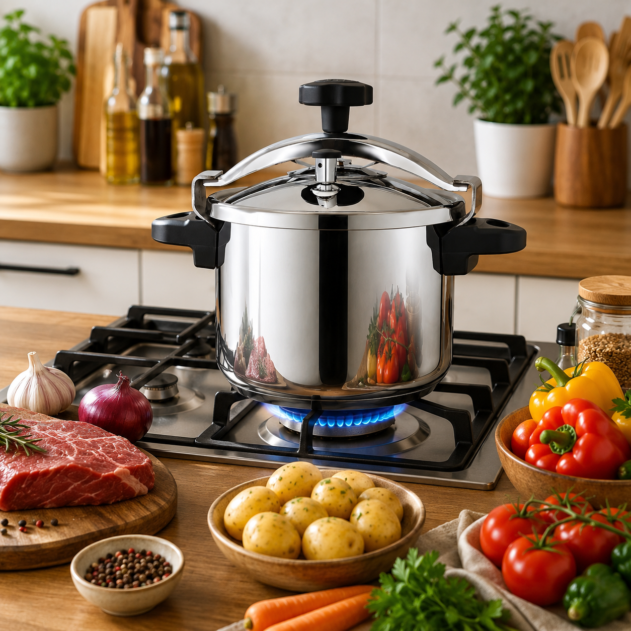 Oala sub presiune 2-in-1 HAEGER INOX PLUS, 24 cm, Capacitate 10L, otel inoxidabil de inalta calitate, Capac suplimentar din sticla, Compatibila cu toate tipurile de plite, Otel inoxidabil, Argintiu [1]