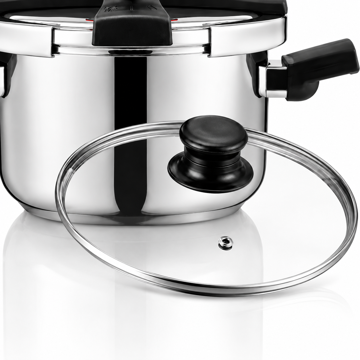 Oala sub presiune 2in1 HAEGER EASY COOKER 2 IN 1, 22 cm, Capacitate 6L, Corp din inox, 3 sisteme de siguranta, Compatibila cu toate tipurile de plite, otel inoxidabil, Argintiu [4]
