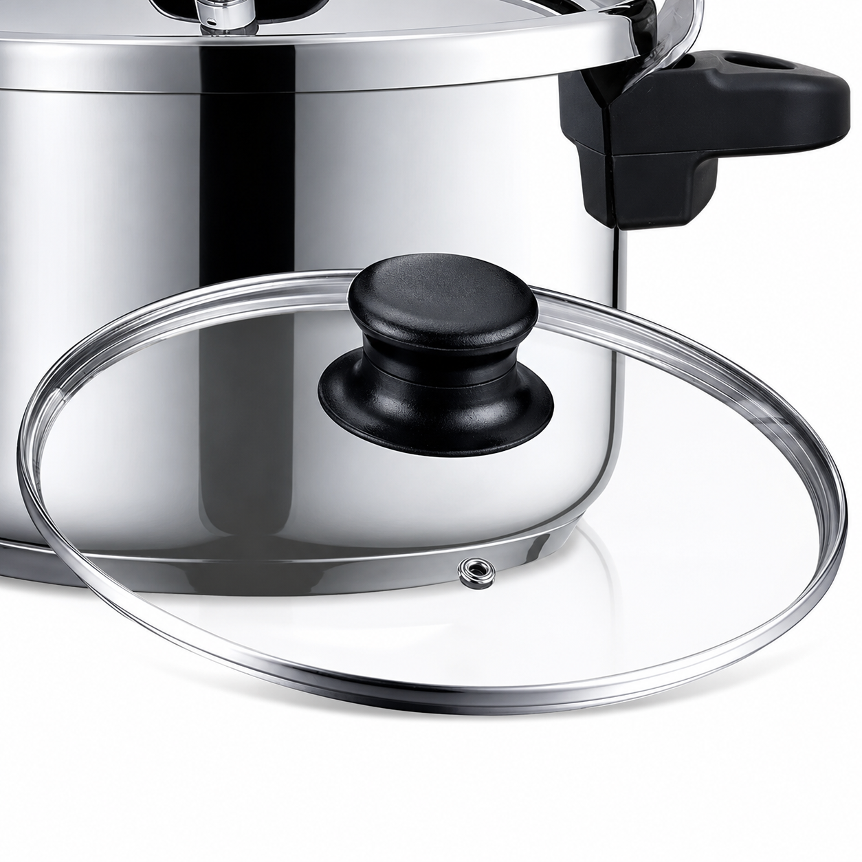 Oala sub presiune 2in1 HAEGER INOX PLUS, 22 cm, Capacitate 6L, otel inoxidabil de inalta calitate, Capac suplimentar din sticla, Compatibila cu toate tipurile de plite,otel inoxidabil, Argintiu [2]