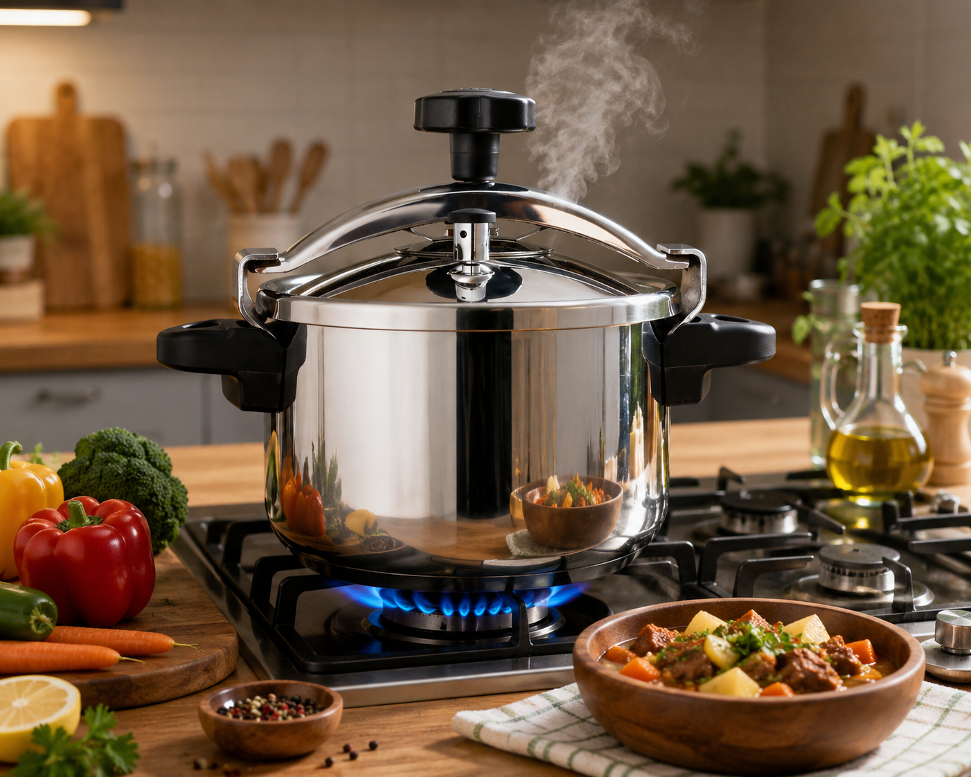 Oala sub presiune 2in1 HAEGER INOX PLUS, 22 cm, Capacitate 6L, otel inoxidabil de inalta calitate, Capac suplimentar din sticla, Compatibila cu toate tipurile de plite,otel inoxidabil, Argintiu [1]