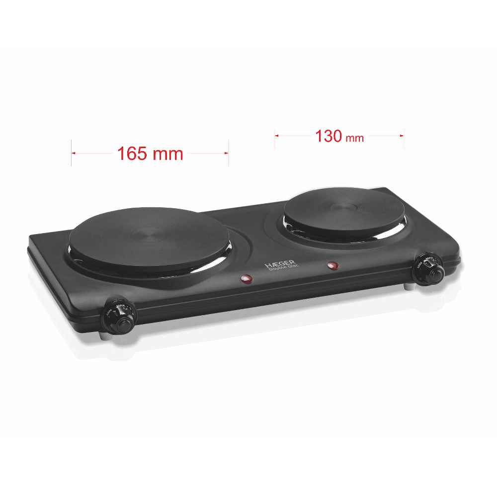 Plita electrica dubla HAEGER DOUBLE DISC, Putere 2250 W, Diametre 165 si 130 mm, Oprire automata de siguranta cu siguranta termica, Negru [2]