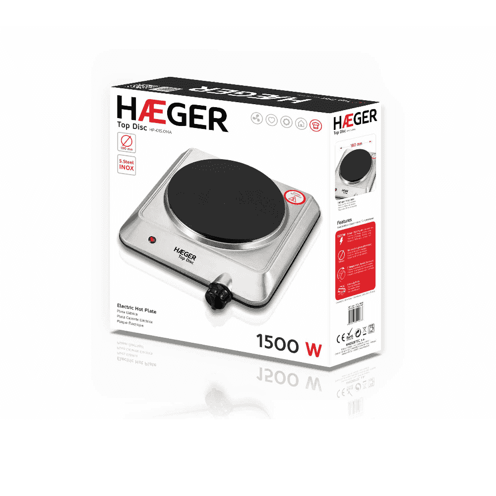 Plita electrica HAEGER TOP DISC, Putere 1500 W, Diametru 180 mm, Corp din inox, Oprire automata de siguranta cu siguranta termica, Inox [2]