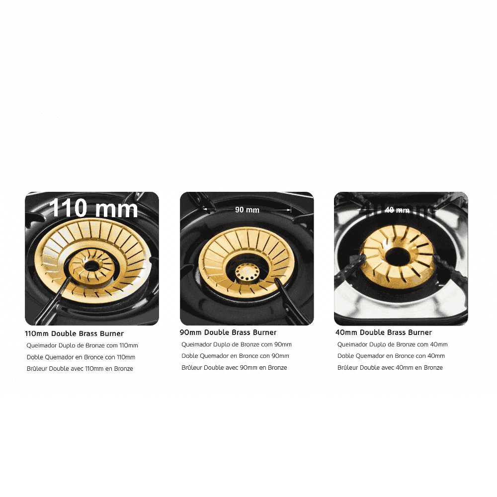Plita pe gaz portabila HAEGER TRIPLE SAFINE, 3 arzatoare din bronz 110/90/40 mm, Corp din inox, Aprindere piezo automata, Economie energie 30%, Inox [1]