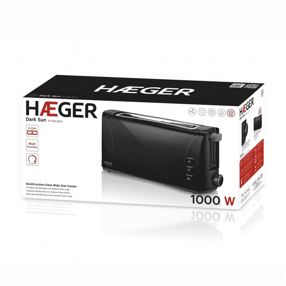 Prajitor de paine HAEGER DARK SUN multifunctional, Putere 1000 W, 2 felii, Fanta extra-lunga, 6 nivele de rumenire, Reincalzire, Decongelare, Negru [4]