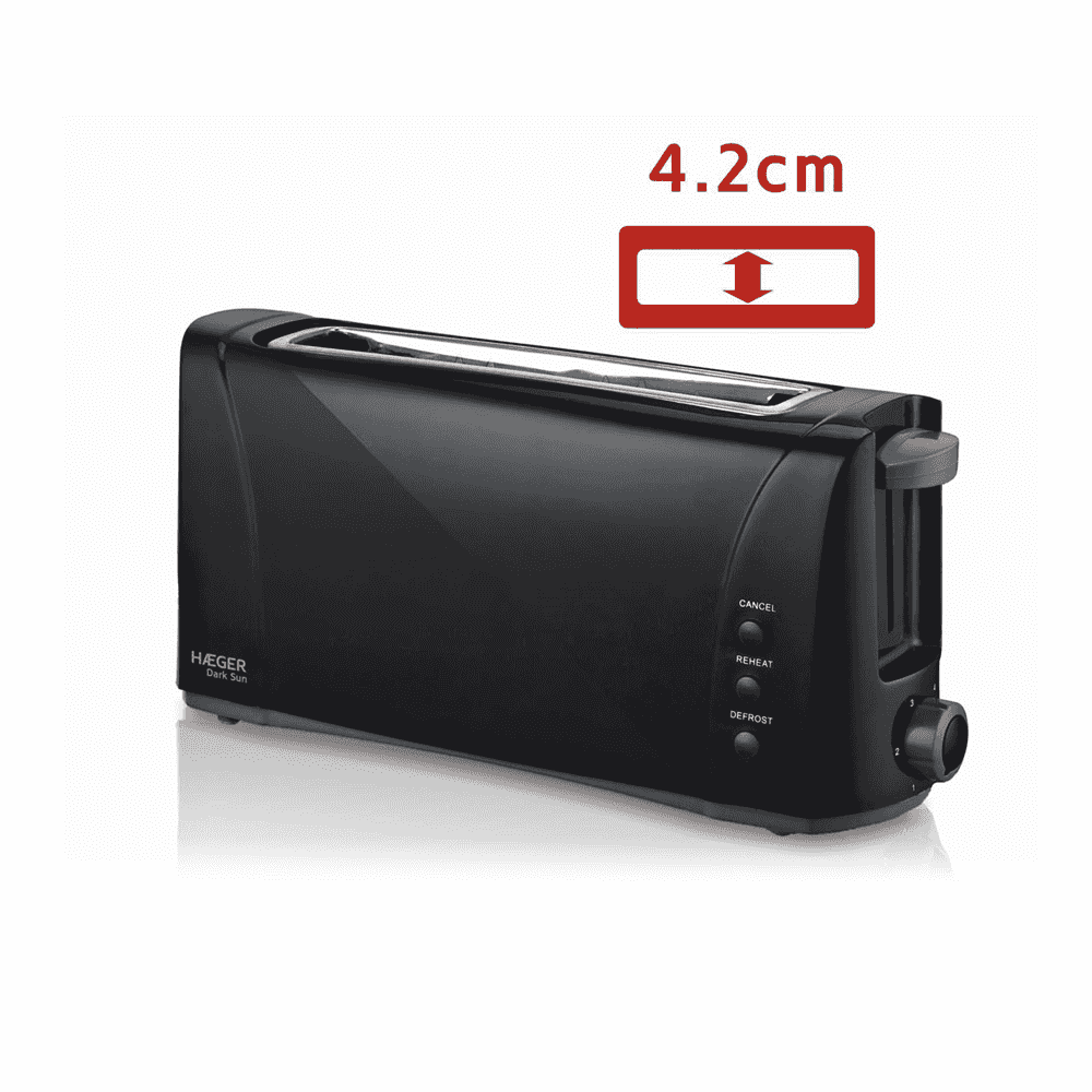 Prajitor de paine HAEGER DARK SUN multifunctional, Putere 1000 W, 2 felii, Fanta extra-lunga, 6 nivele de rumenire, Reincalzire, Decongelare, Negru [3]