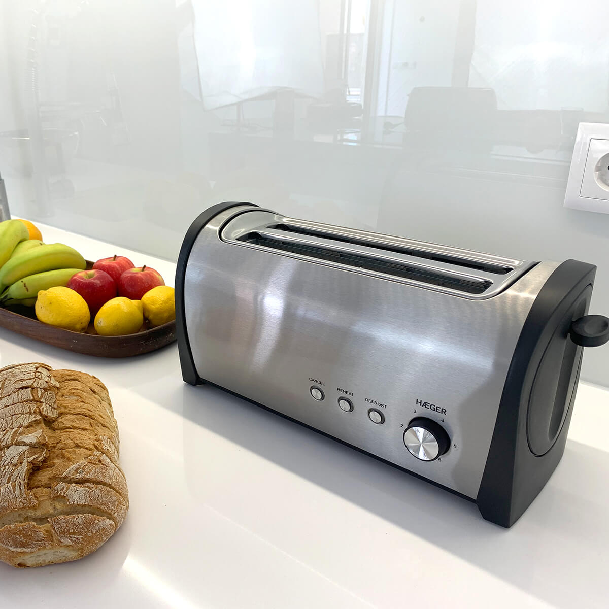 Prajitor de paine HAEGER DESAYUNO PLUS multifunctional, Putere 1400 W, 2 fante lungi, 6 nivele de rumenire, Carcasa din inox, Inox [2]