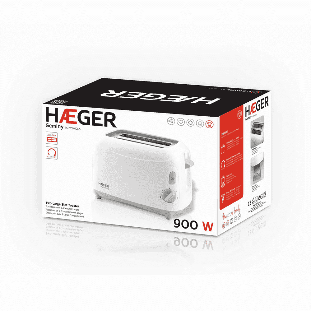 Prajitor de paine HAEGER GEMINY, Putere 900 W, 2 fante largi, 7 nivele de rumenire, Corp Cool Touch [4]