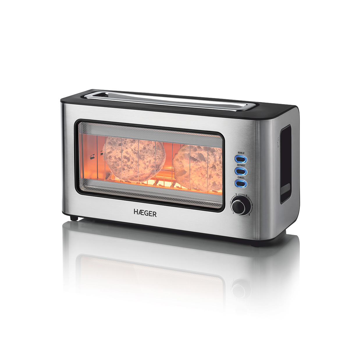 Prajitor de paine HAEGER WINDOW, Putere 1000 W, 1 fanta extra-lata, 6 nivele de rumenire, Carcasa din inox, Inox [1]