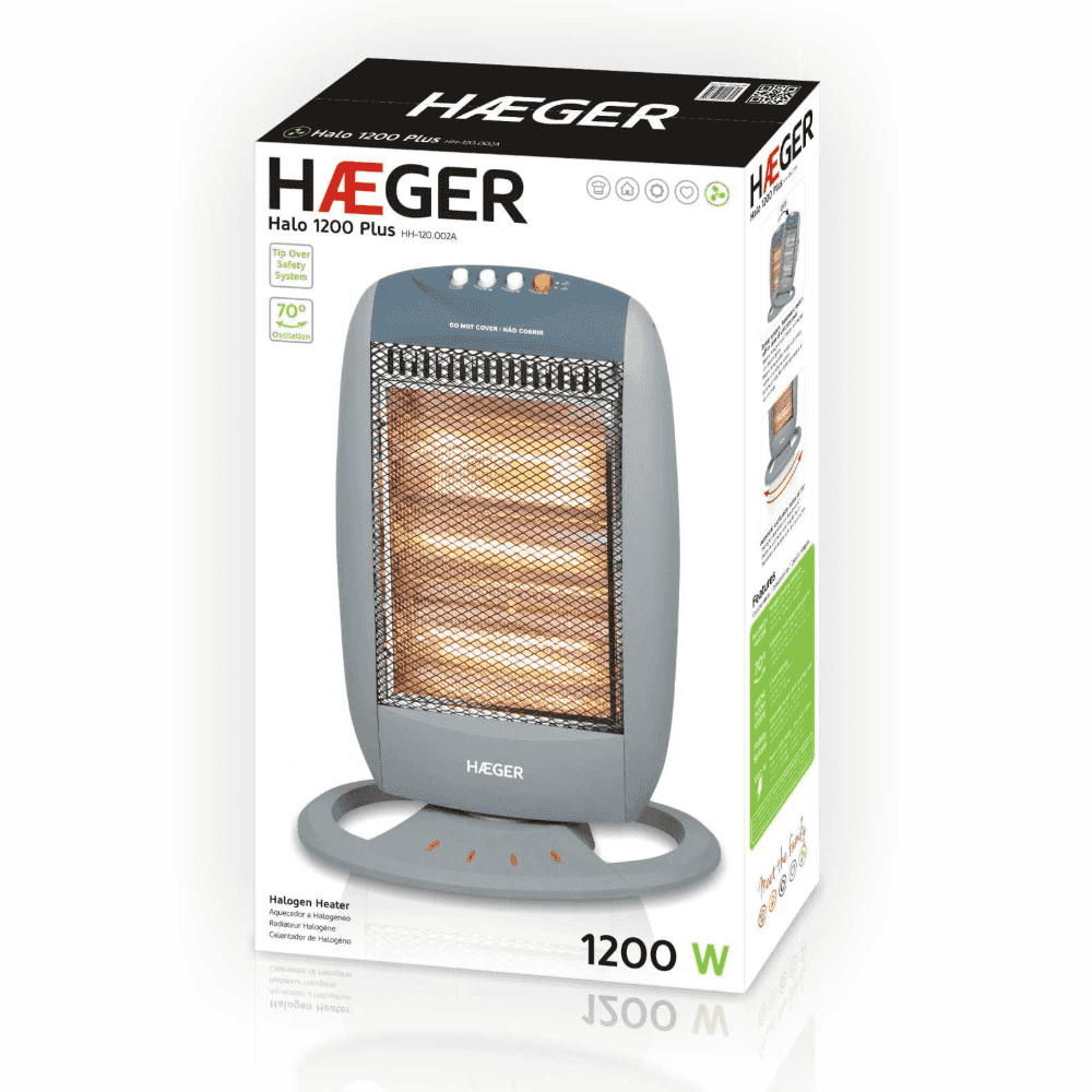Radiator cu halogen HAEGER HALO PLUS 1200, Putere 1200 W, Element de incalzire cu halogen, Oscilatie automata 70 grade, Oprire automata la rasturnare [1]