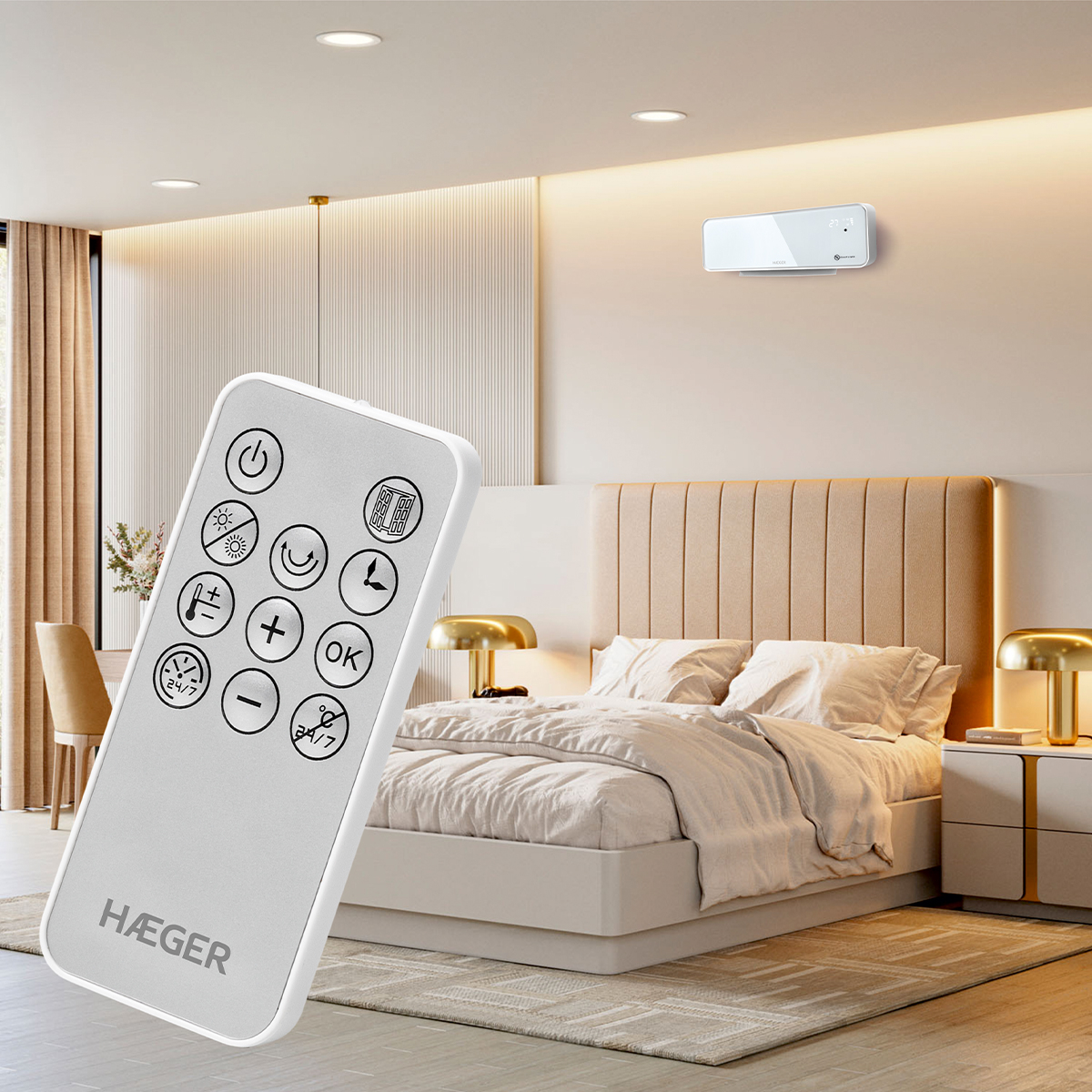 Radiator de perete ceramic HAEGER iSHINE, Putere 2000 W, 2 trepte 1000/2000 W, Suprafata din sticla, Ecran digital, Telecomanda, Termostat reglabil [2]