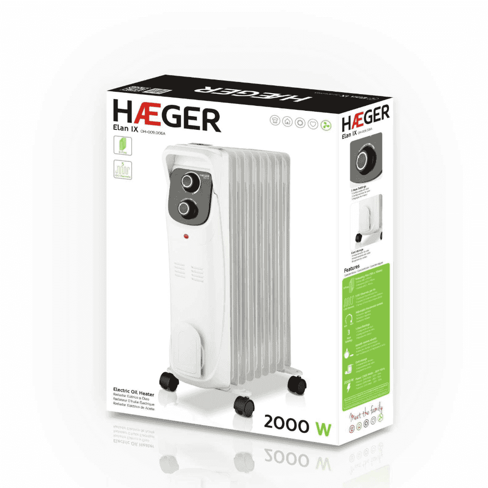 Radiator electric cu ulei HAEGER ELAN IX, 9 elementi, Putere 2000 W, 5 canale de ulei, 3 trepte de incalzire, Termostat reglabil, Protectie termica [4]