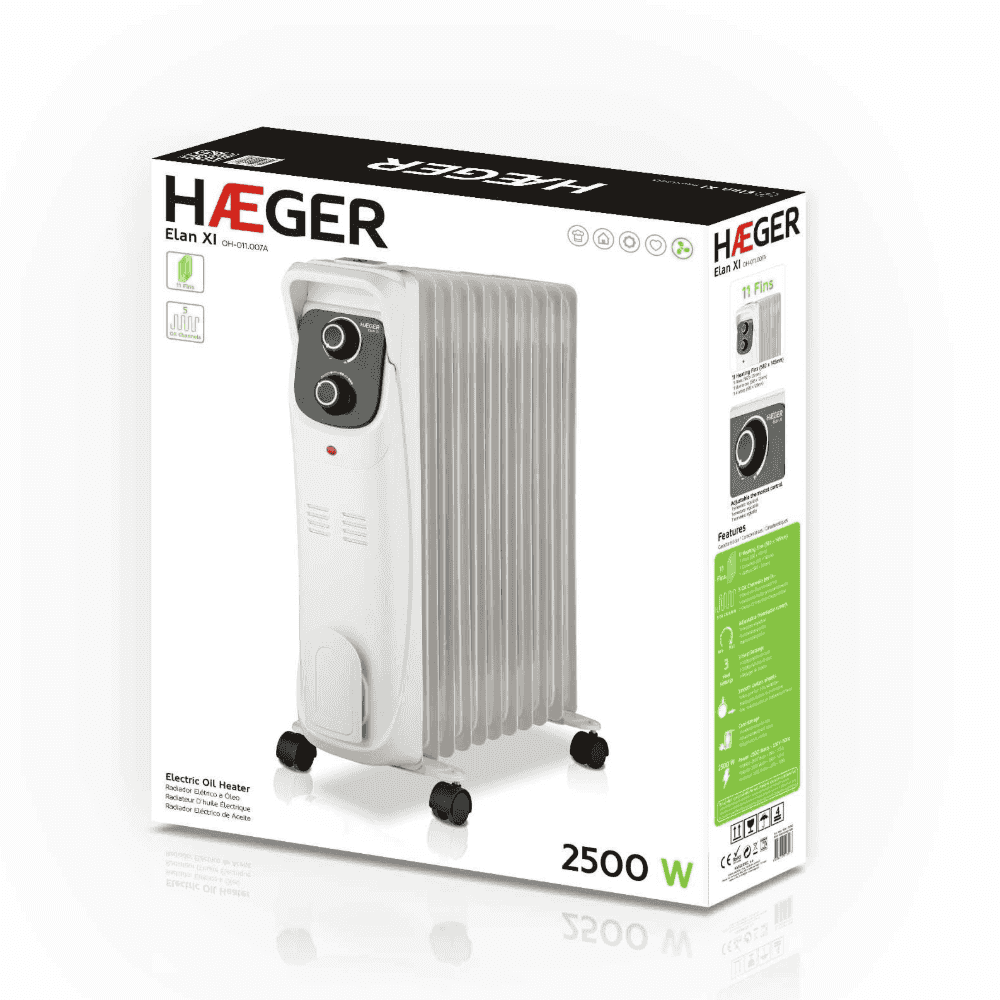 Radiator electric cu ulei HAEGER ELAN XI, 11 elementi, Putere 2500 W, 5 canale de ulei, 3 trepte de incalzire, Termostat reglabil, Protectie termica [4]