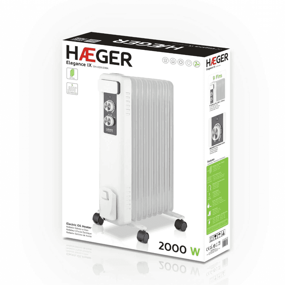 Radiator electric cu ulei HAEGER ELEGANCE IX, 9 elementi, Putere 2000 W, 5 canale de ulei, 3 trepte de incalzire, Termostat reglabil [3]