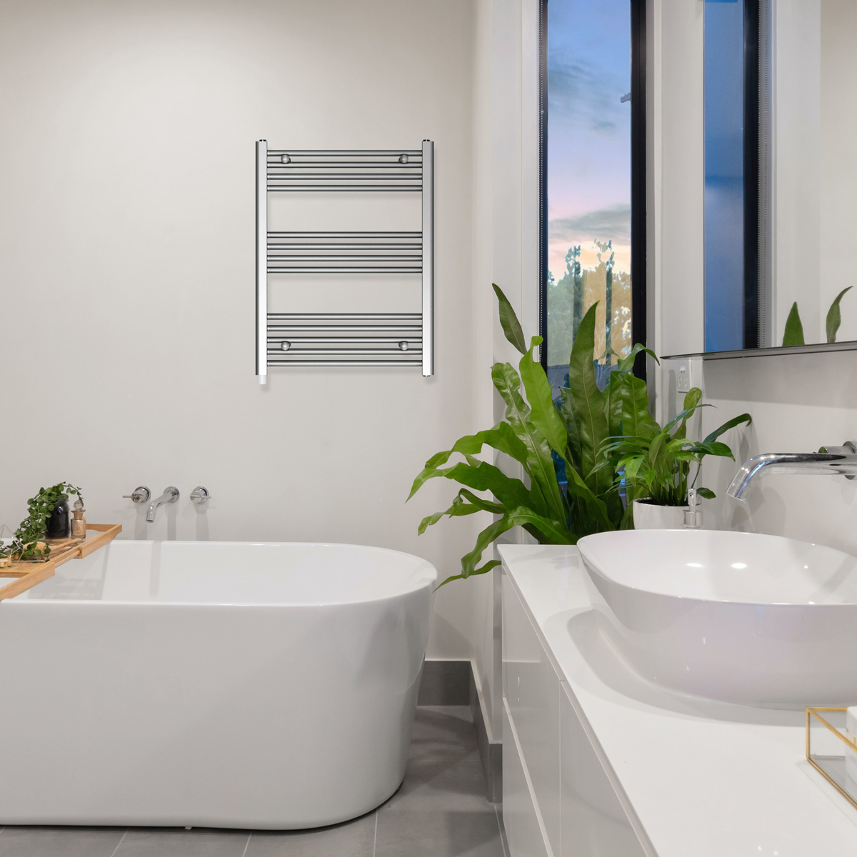 Radiator electric de baie portprosop HAEGER FAMILY WARM, Dimensiuni 80x60 cm, Putere 300 W, 13 bare de incalzire, Incalzire cu lichid termic, Cromat [1]