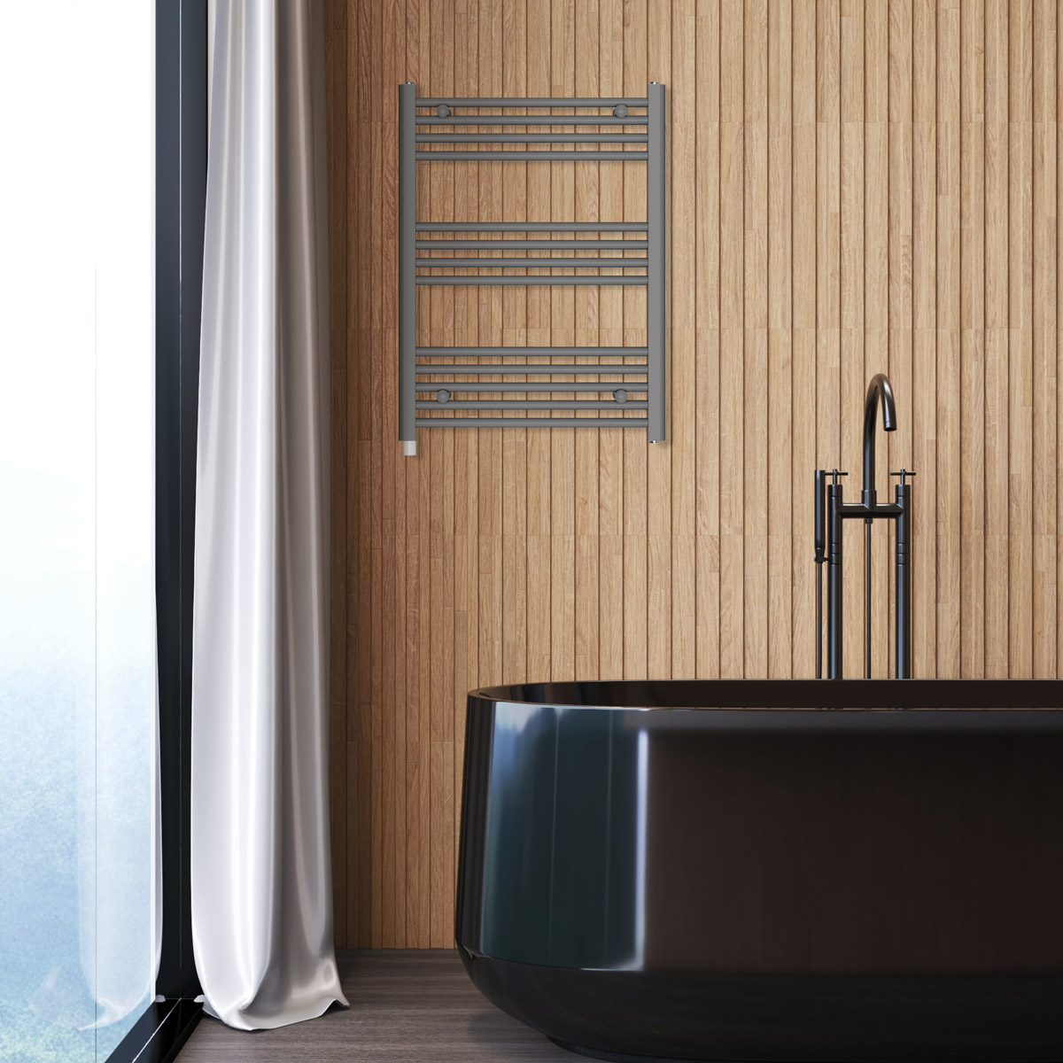 Radiator electric de baie portprosop HAEGER FAMILY WARM, Dimensiuni 80x60 cm, Putere 300 W, 13 bare de incalzire, Incalzire cu lichid termic, Gri [1]