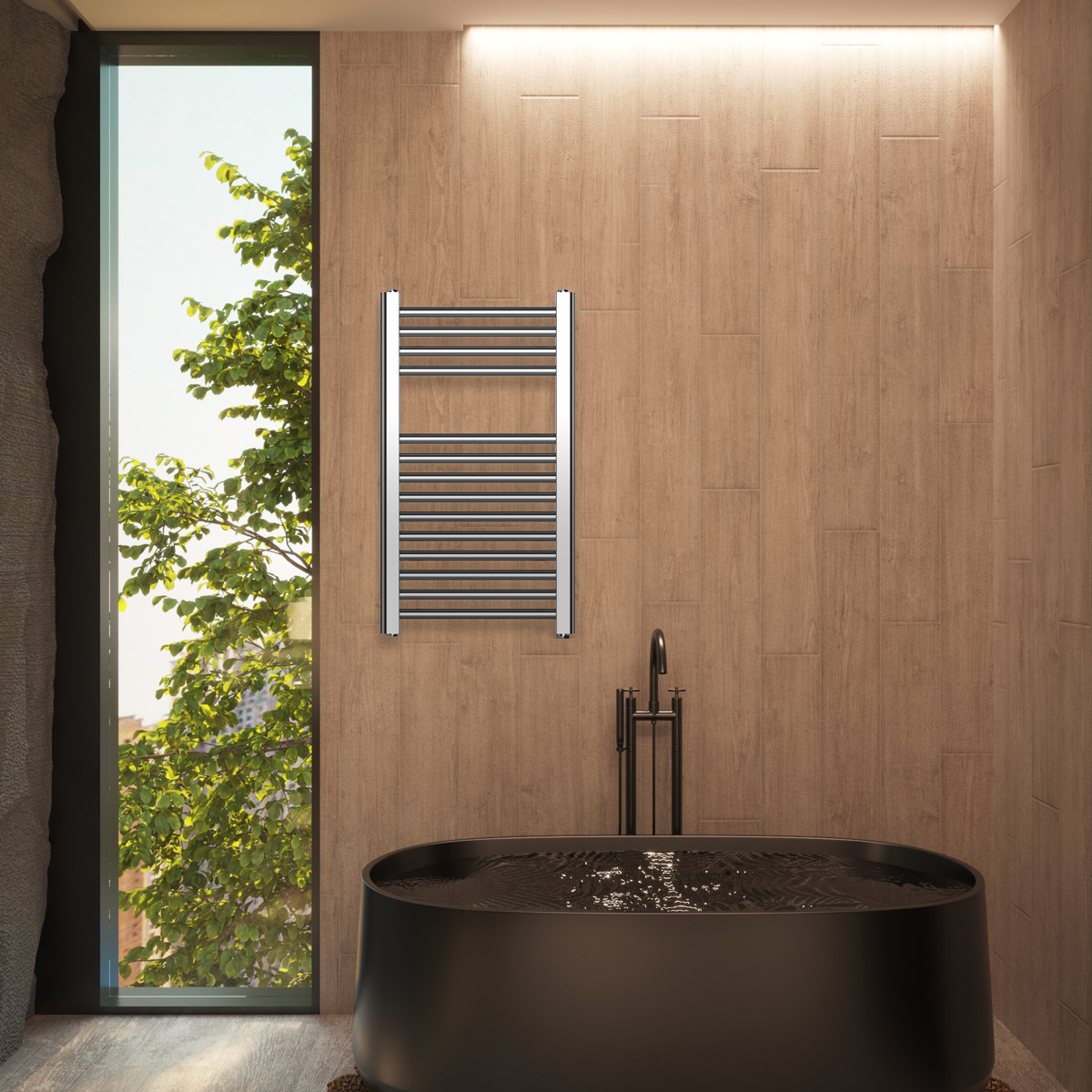 Radiator electric de baie portprosop HAEGER SINGLE, Dimensiuni 70x40 cm, Putere 150 W, 14 bare de incalzire, Incalzire cu lichid termic, Cromat [1]