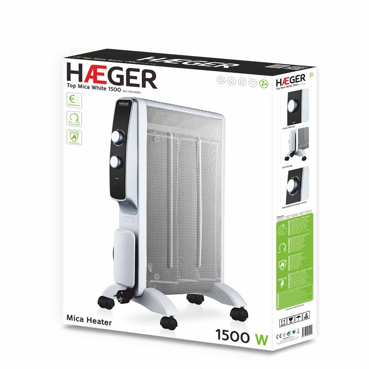 Radiator electric HAEGER TOP MICA, Putere 1500 W, Tehnologie micatermica, 2 trepte de putere 750/1500 W, Alb [1]