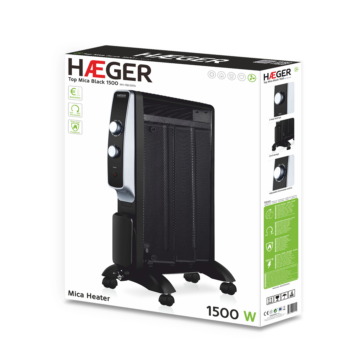 Radiator electric HAEGER TOP MICA, Putere 1500 W, Tehnologie micatermica, 2 trepte de putere 750/1500 W, Negru [1]