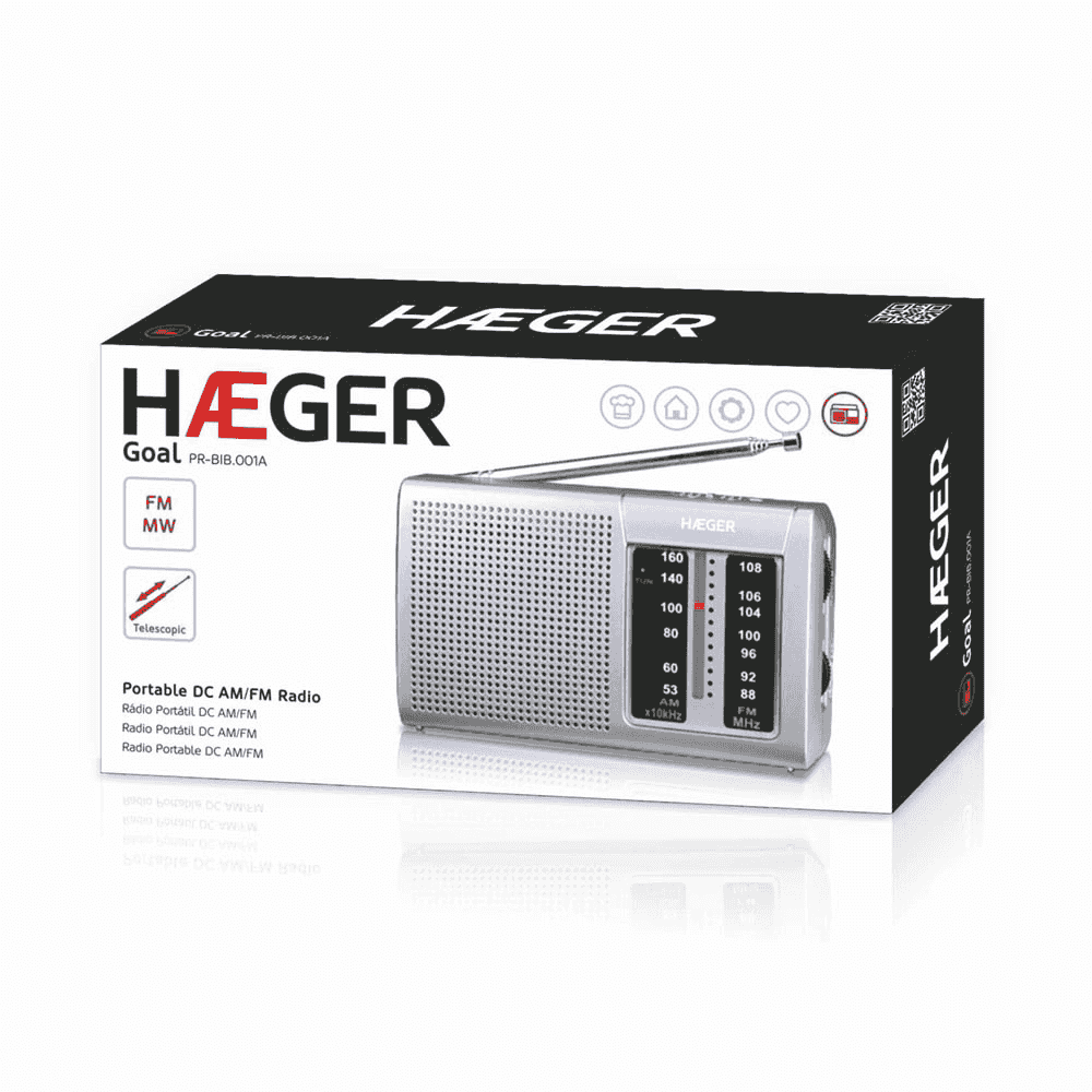 Radio portabil HAEGER GOAL, Receptie AM/FM, Acord analogic, Antena telescopica 32 cm, Indicator LED de functionare [1]