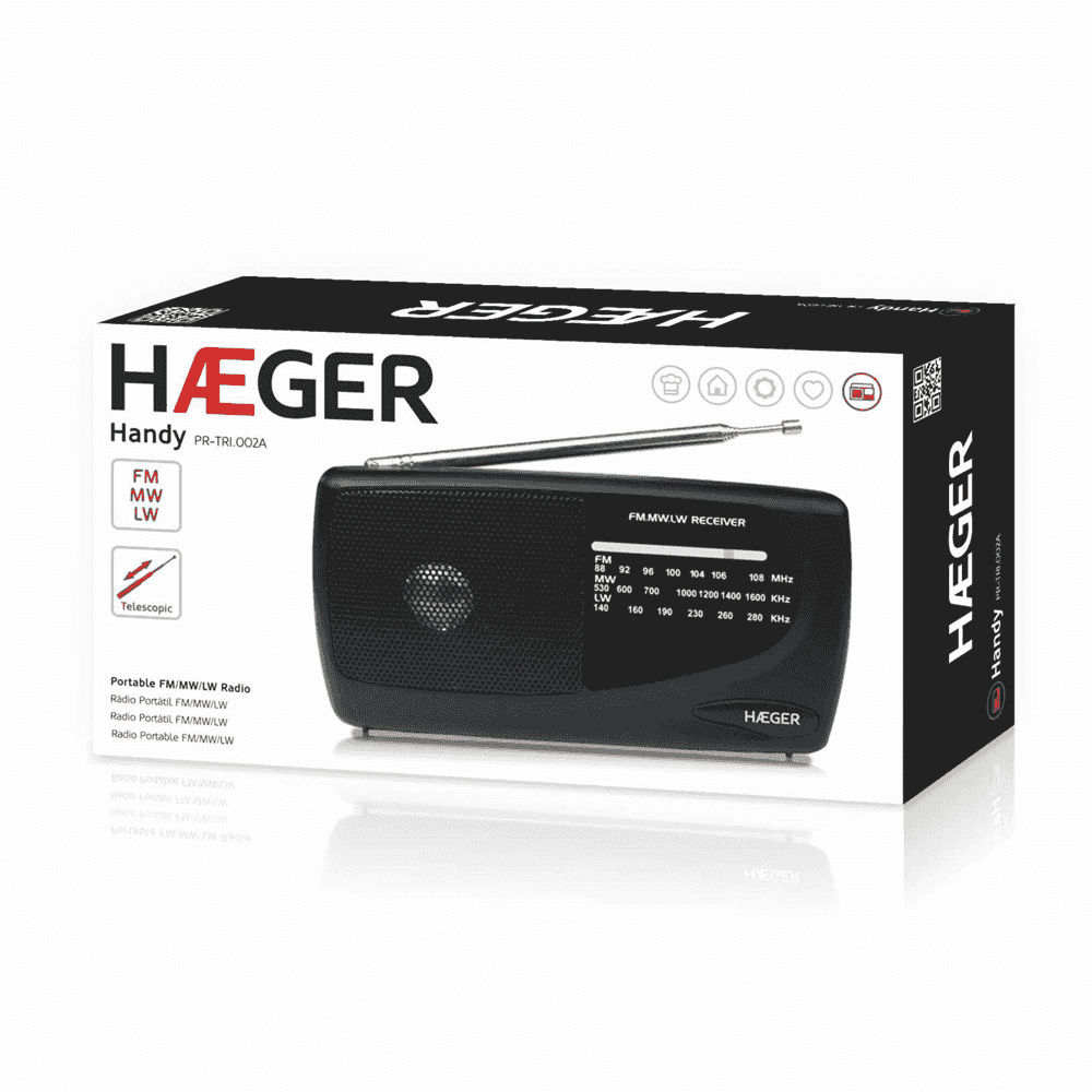 Radio portabil HAEGER HANDY, Receptie AM/FM/LW, Acord analogic, Antena telescopica, Design compact [2]