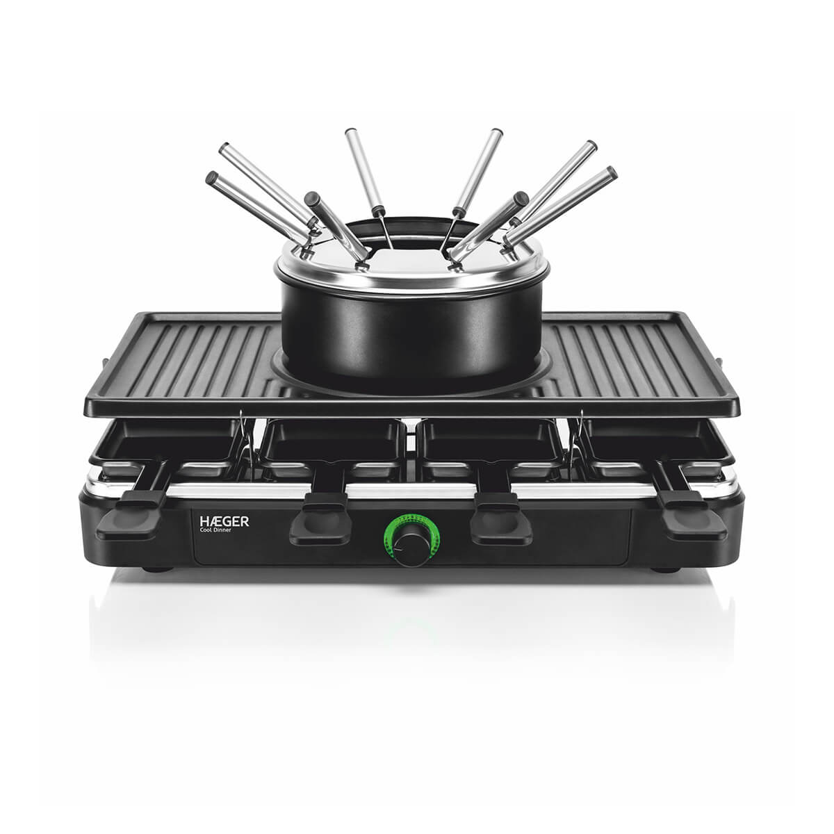 Set fondue, grill si raclette HAEGER COOL DINNER 3 in 1, Putere 1400 W, Pentru pana la 8 persoane, Placa 420x230 mm [1]