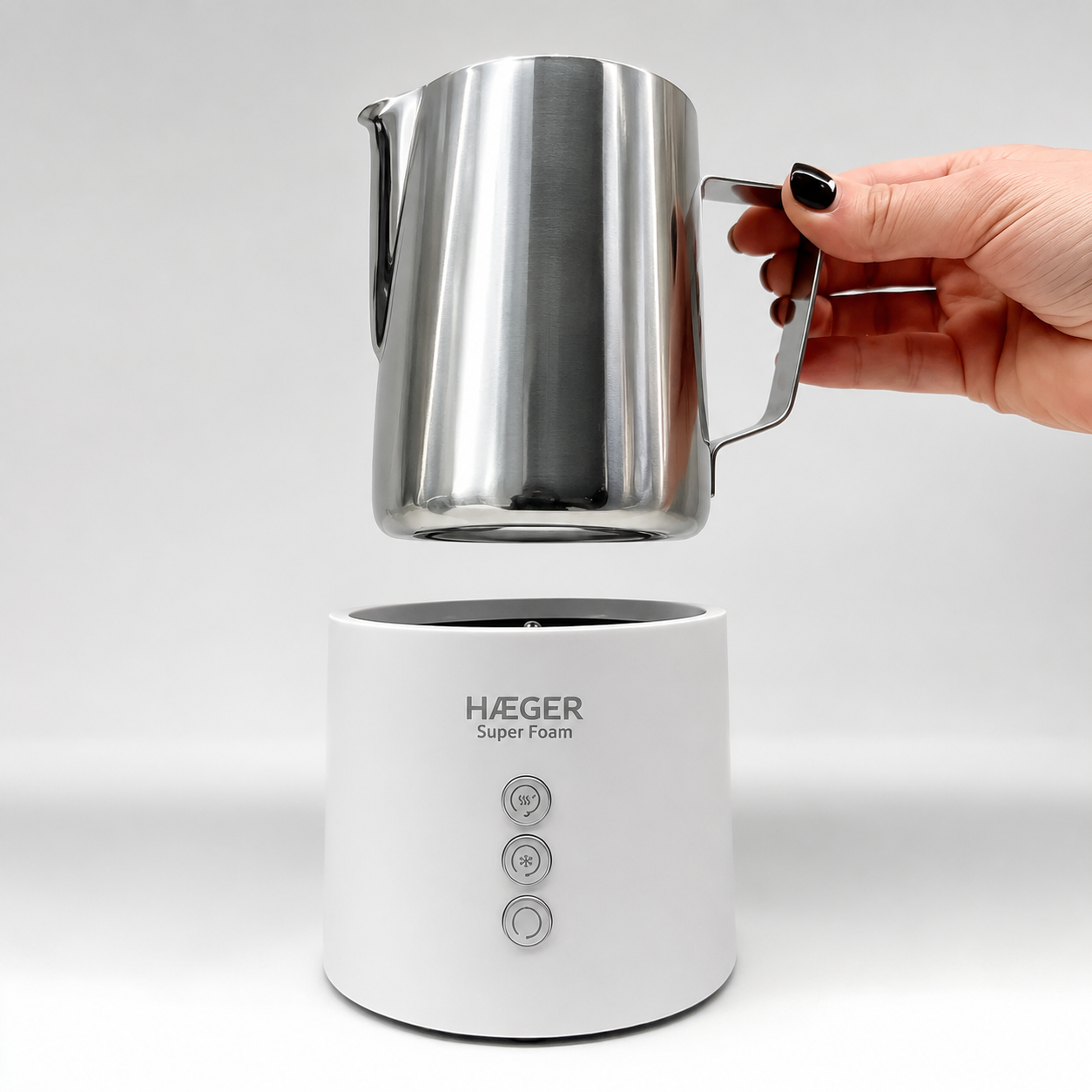 Spumator de lapte 3-in-1 HAEGER SUPER FOAM, Putere 600W, Capacitate 250ml spuma / 500ml incalzire, Functie 3in1 spuma calda-rece-incalzire, Spuma fina in 100 secunde, inox [2]