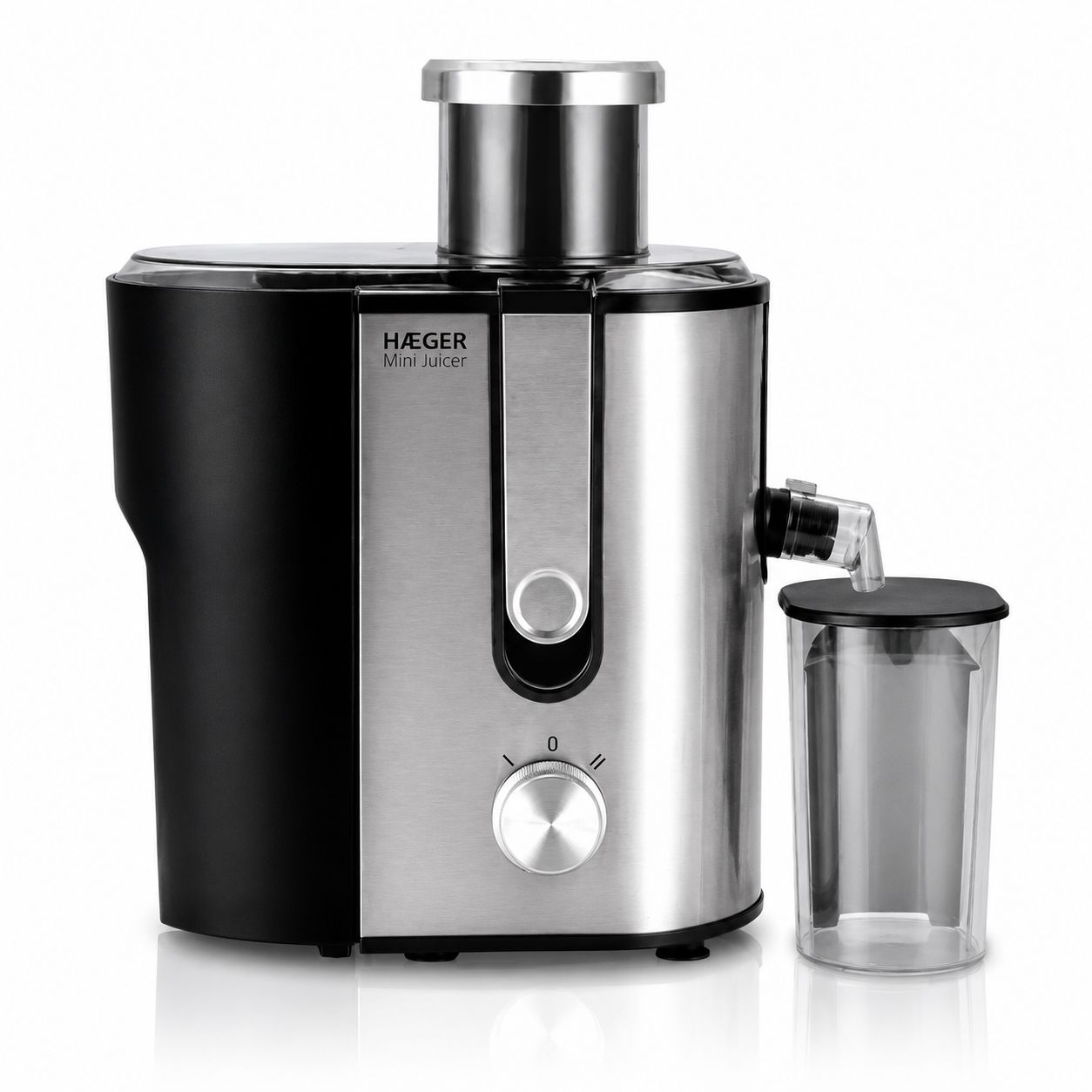 Storcator de fructe si legume HAEGER MINI JUICER, Rezervor pulpa 1.3L, Rezervor suc 450 ml, 2 trepte de viteza, Putere 600W, Sistem anti-picurare, Corp inox usor de dezasamblat, Argintiu [1]