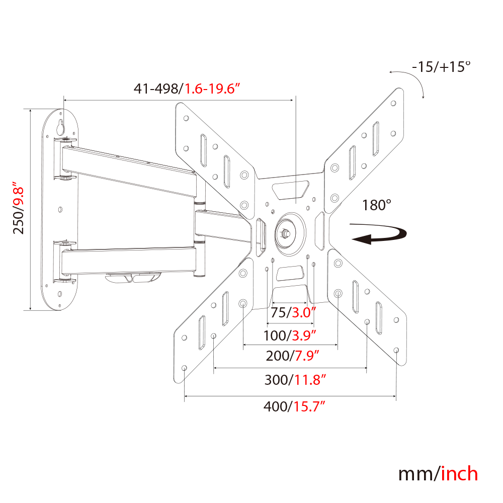 Suport TV HAEGER LARGE TRIPLE TILT & SWIVEL, Compatibil cu diagonale 23-50 inch, Brat triplu, Inclinare si rotire, Standard VESA universal [1]