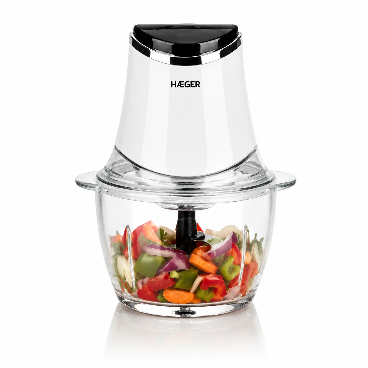 Tocator de legume electric HAEGER CHOPPER GLASS, Capacitate 1.2L, vas sticla, 300W, 4 lame inox, 2 viteze, Piese detasabile usor de curatat, Alb [4]
