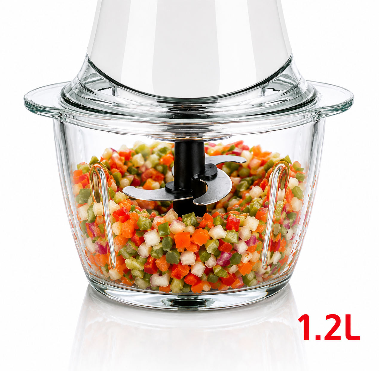 Tocator de legume electric HAEGER CHOPPER GLASS, Capacitate 1.2L, vas sticla, 300W, 4 lame inox, 2 viteze, Piese detasabile usor de curatat, Alb [2]